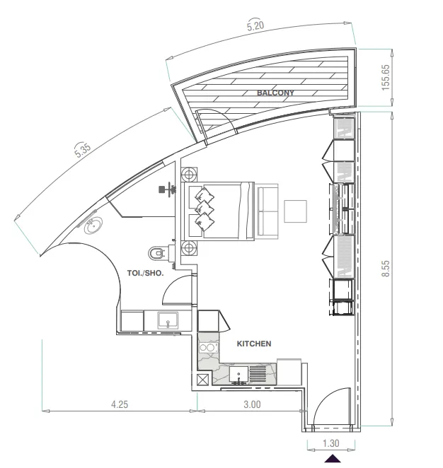 MBL Signature Studio floor plan, 587 sqft