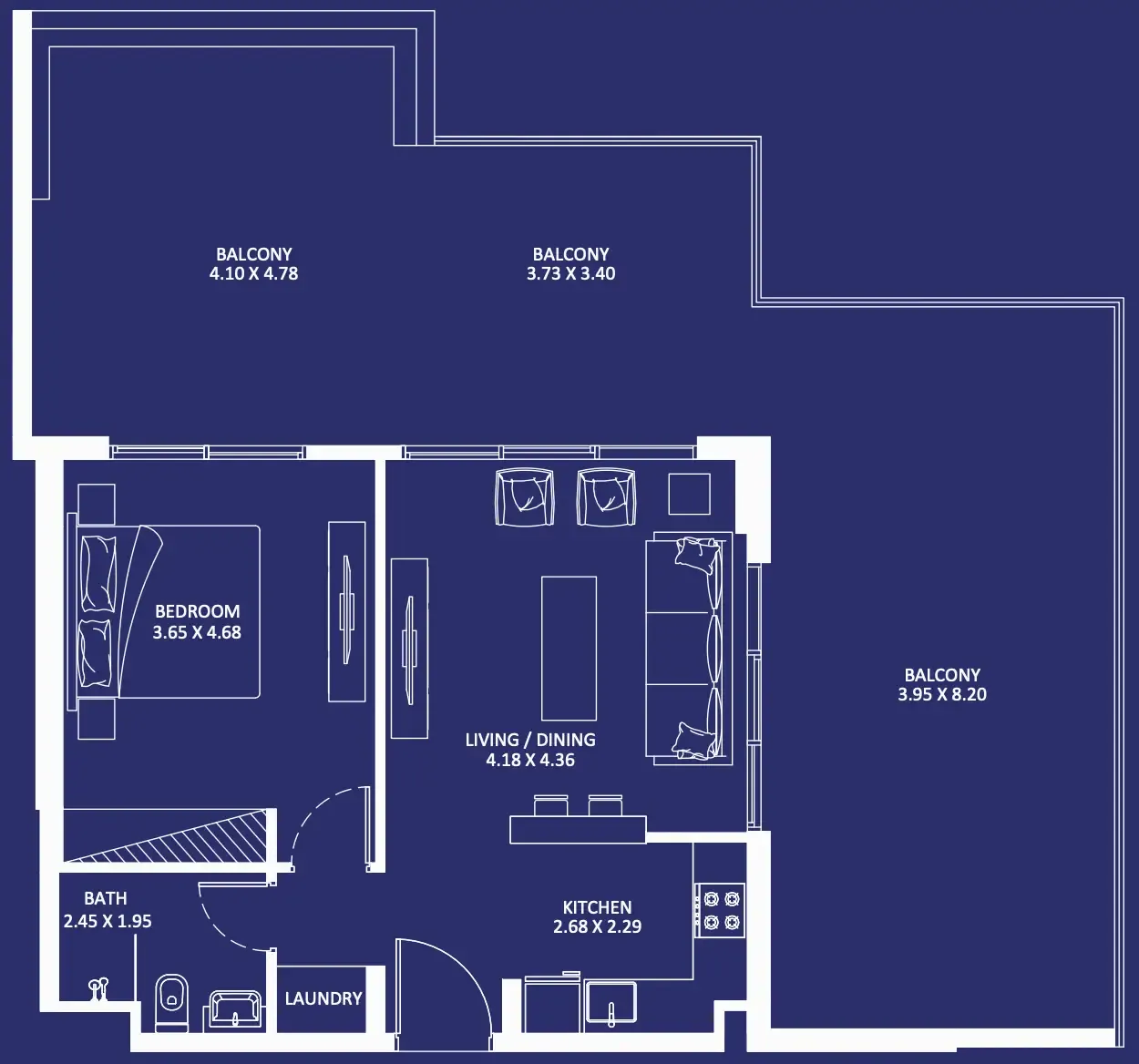 Eleganz 1 bed floor plan, 1,240 sqft