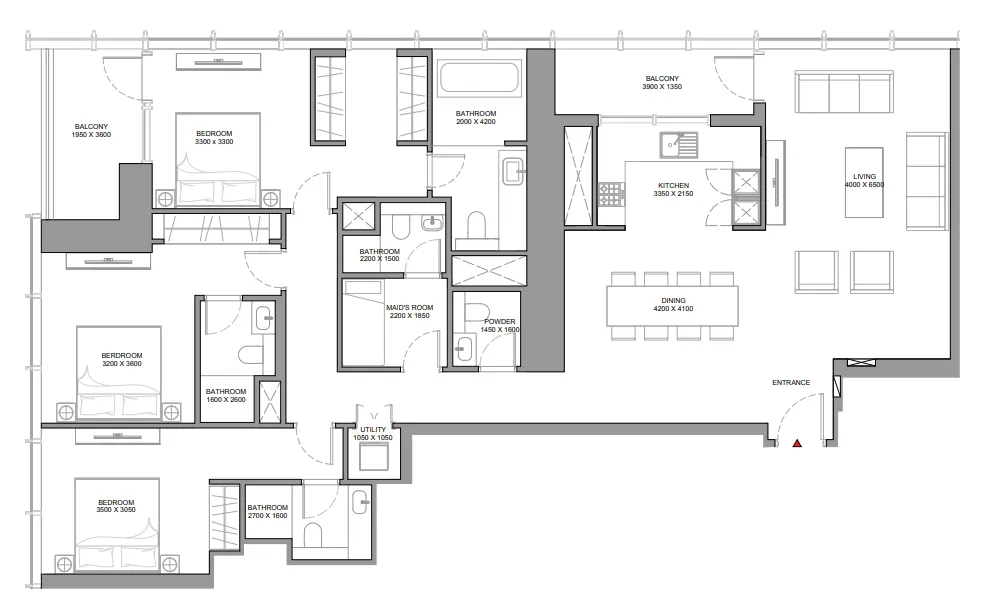 The Element at Sobha One 3 bed floor plan, 1,958 sqft