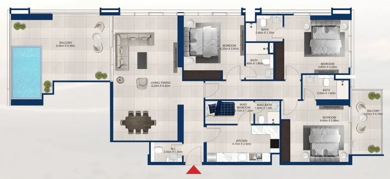 Al Vista 3 bed floor plan, 2,030 sqft