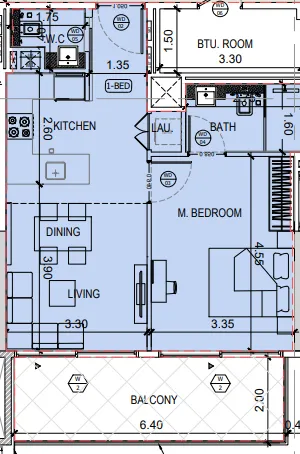 Binghatti Amberhall 1 bed floor plan, 687 sqft
