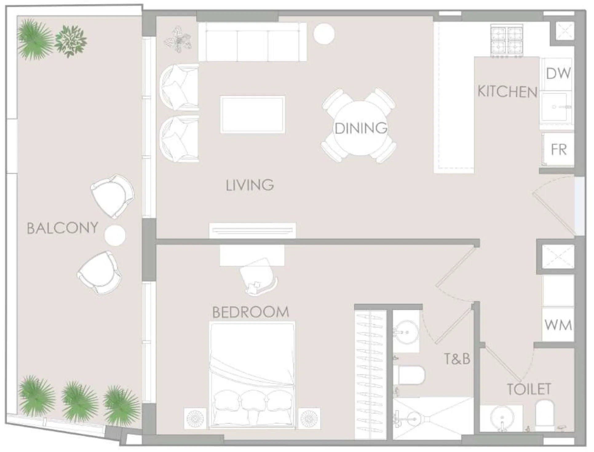 IR1DIAN Park 1 bed floor plan, 883 sqft