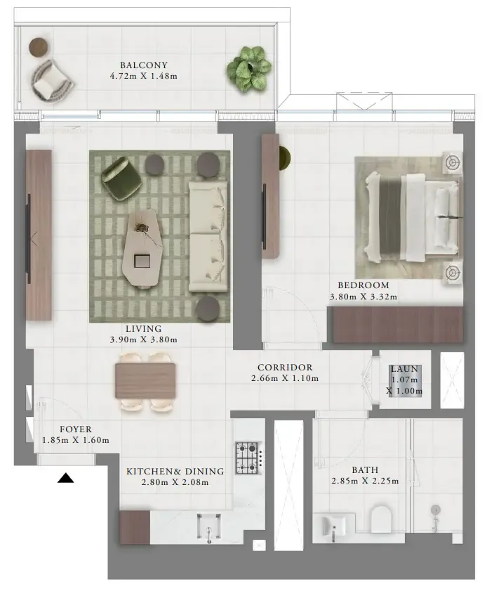 Creek Bay 1 bed floor plan, 737 sqft