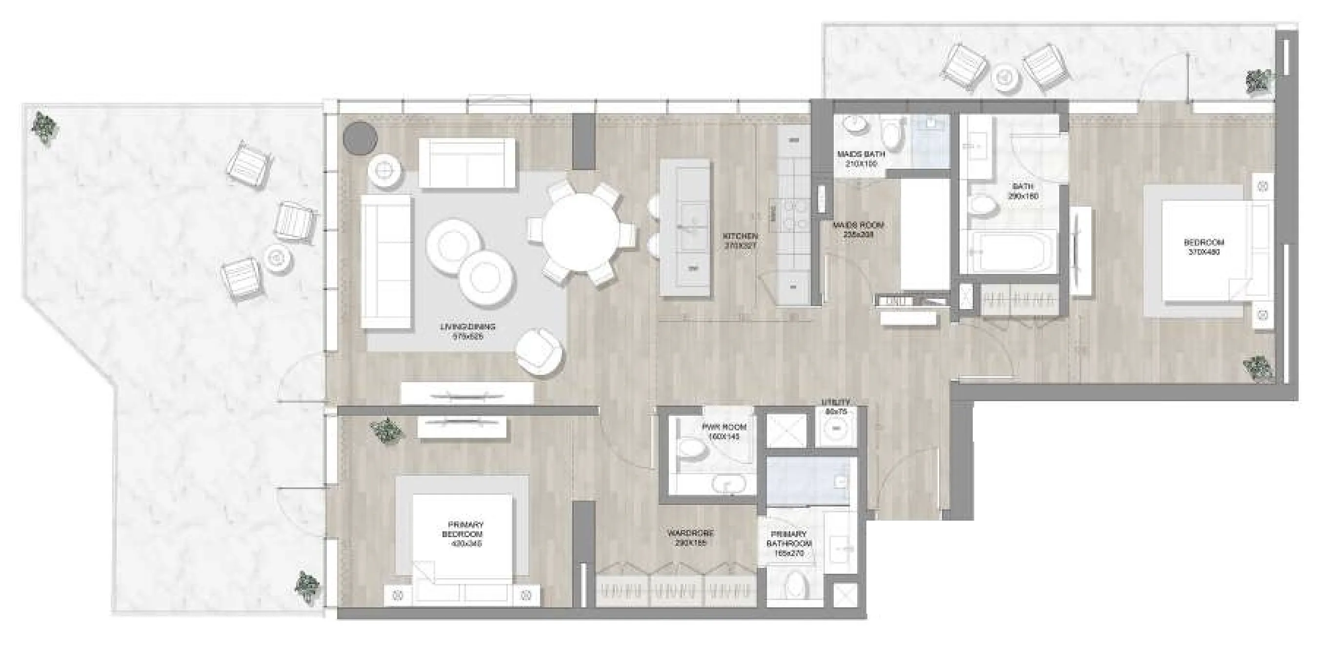 Skai Mina 2 bed floor plan, 1,591 sqft