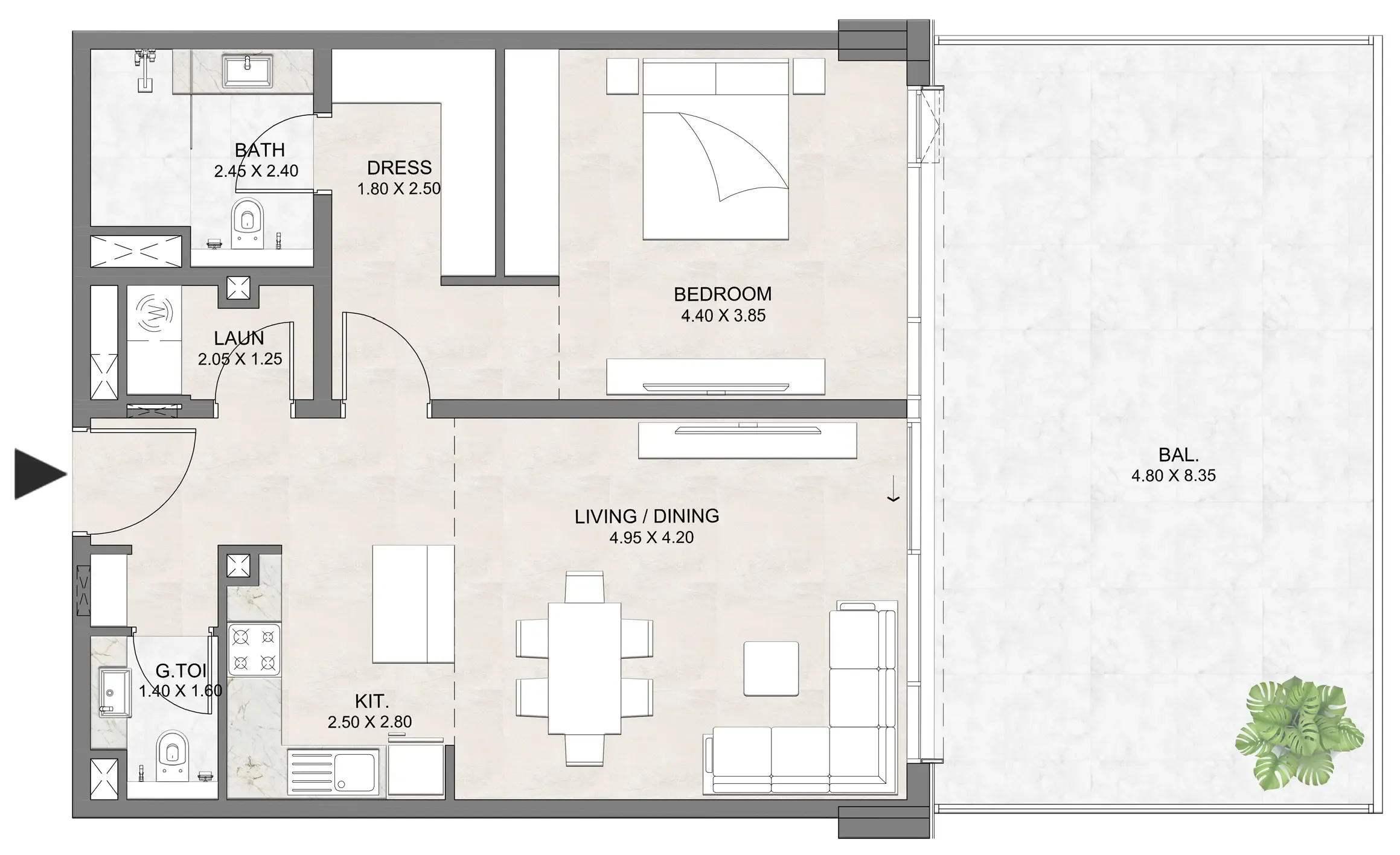 Luzora Residence 1 bed floor plan, 1,277 sqft