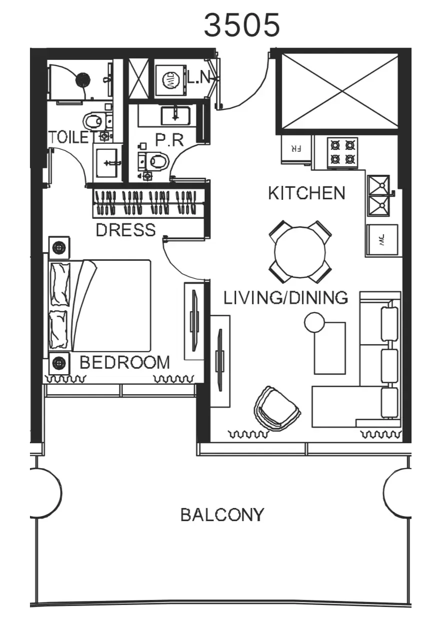 The WOW Tower 1 bed floor plan, 797 sqft