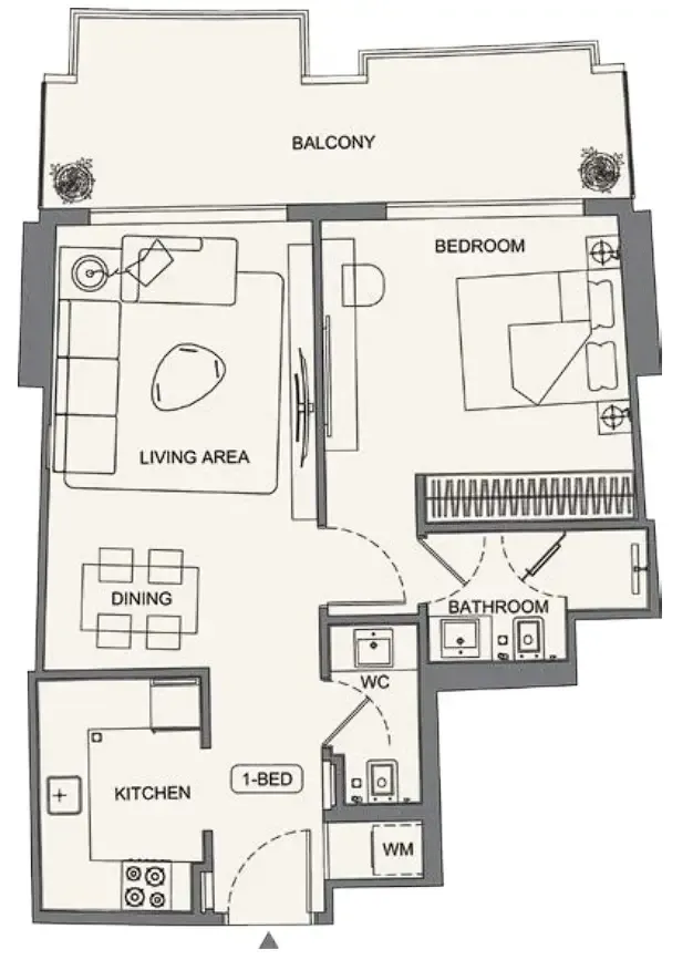 Binghatti Wraith 1 bed floor plan, 755 sqft