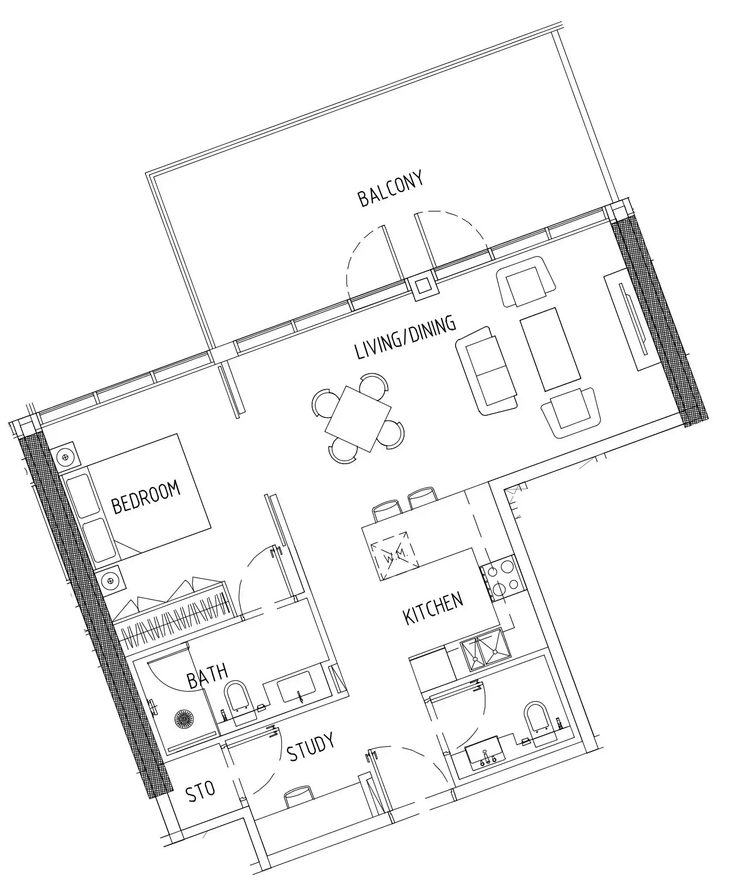 Damac District 1 bed floor plan, 816 – 907 sqft
