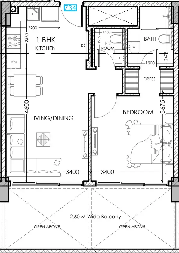 Al Haseen Residences 5 1 bed floor plan, 744 sqft