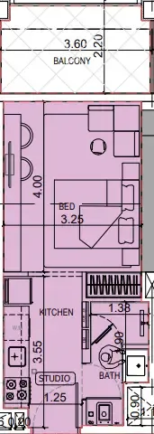 Binghatti Titania Studio floor plan, 375 sqft