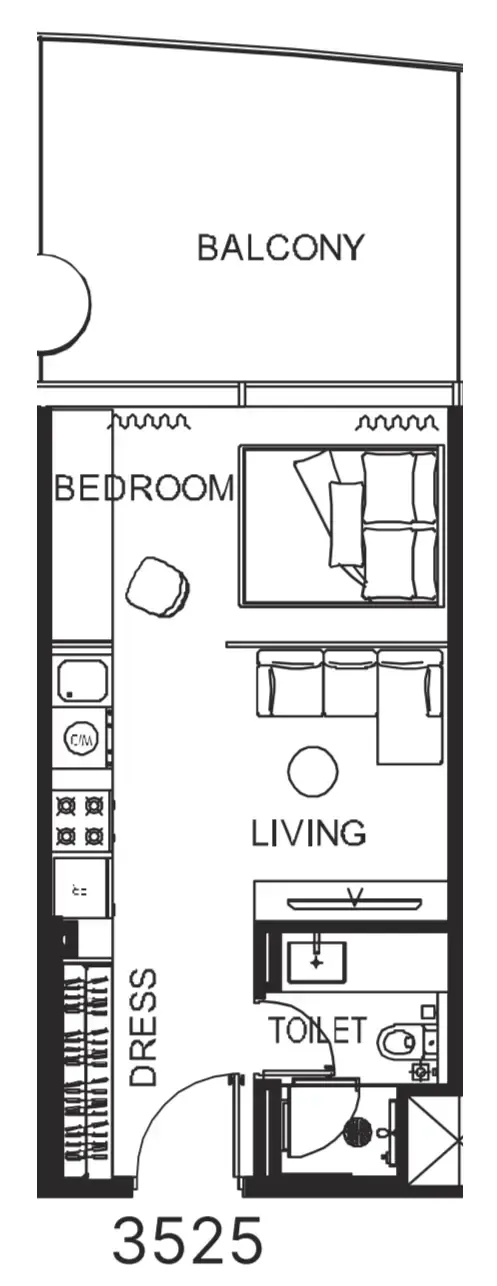The WOW Tower Studio floor plan, 485 sqft