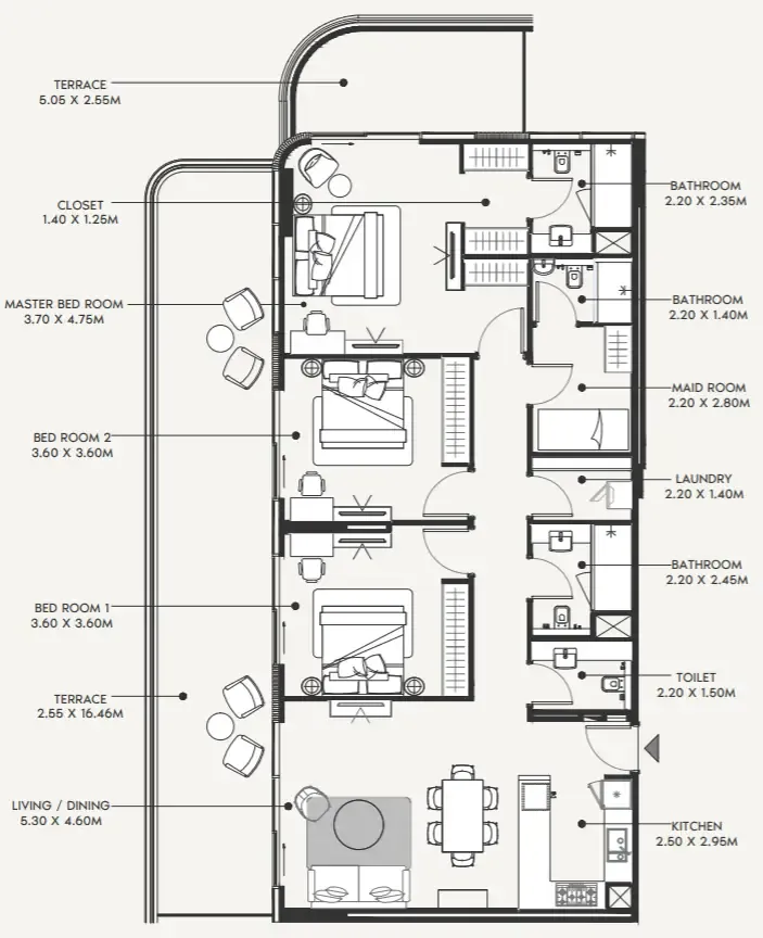 Azizi Amir 3 bed floor plan, 2,094 sqft