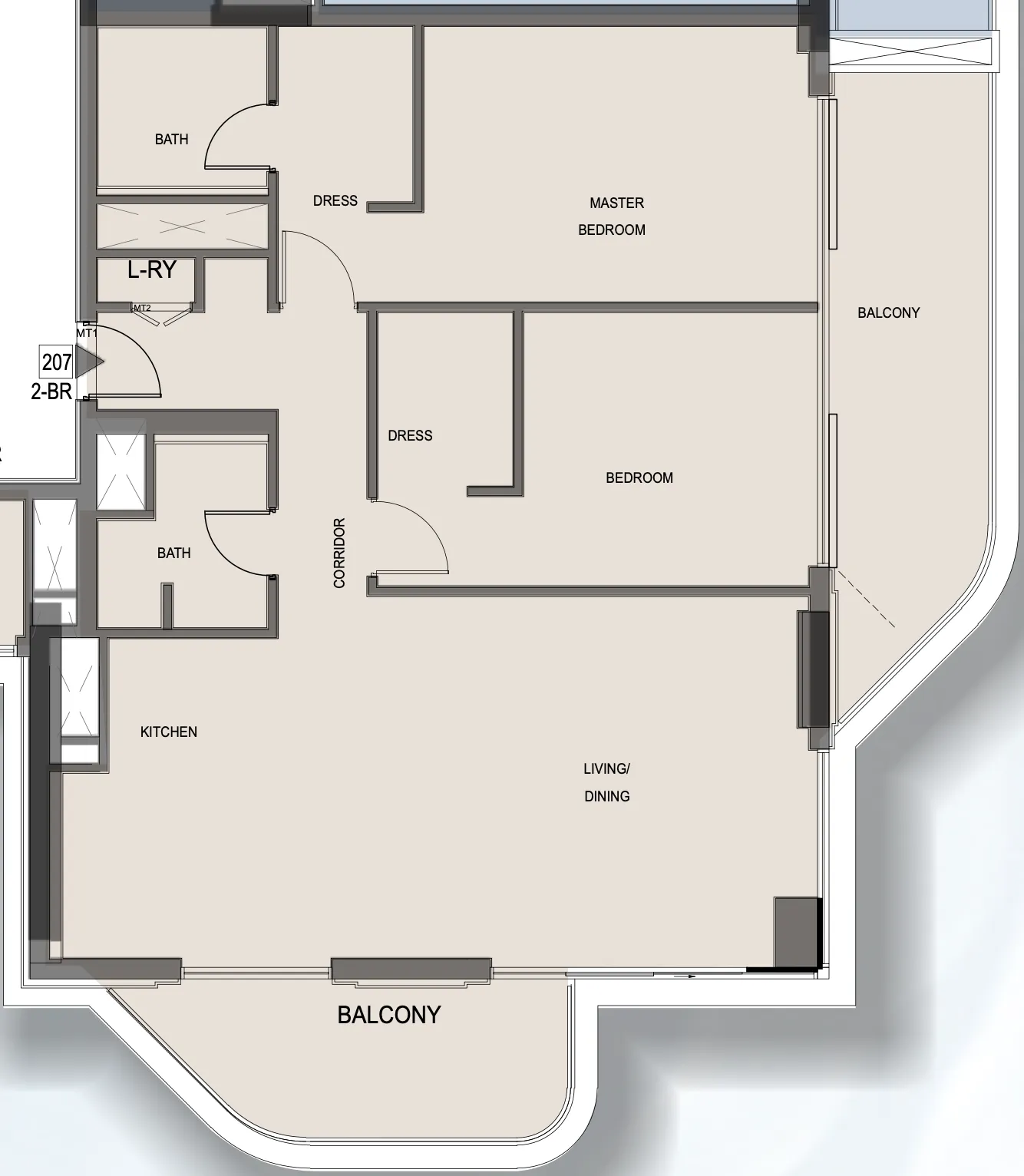 Edgewater Residences 1, 2 and 3 2 bed floor plan, 1,261 sqft