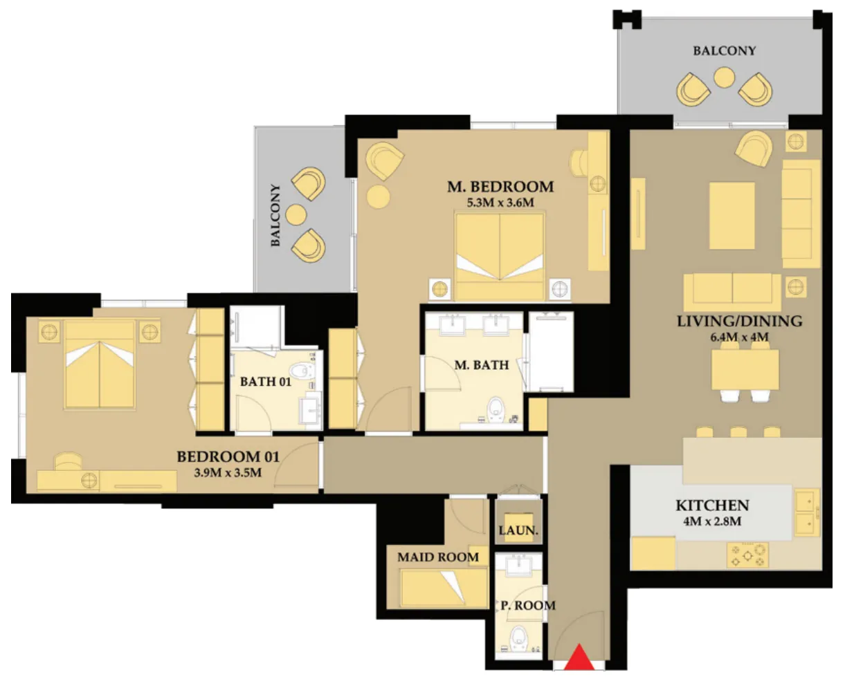 Riva Residence 2 bed floor plan, 1,504 – 1,515 sqft