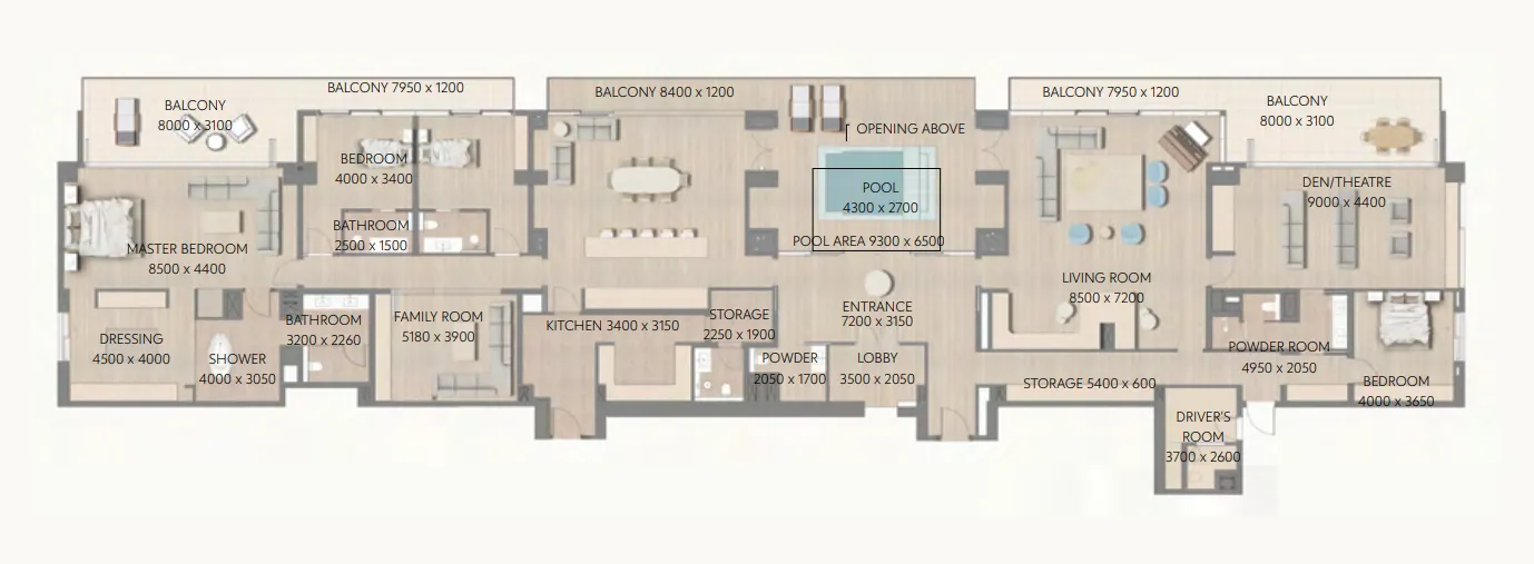 Cape Hayat 4 bed floor plan, 6,735 sqft