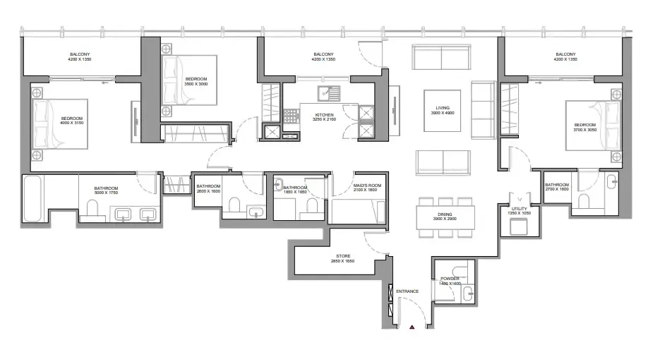 The Element at Sobha One 3 bed floor plan, 1,789 sqft