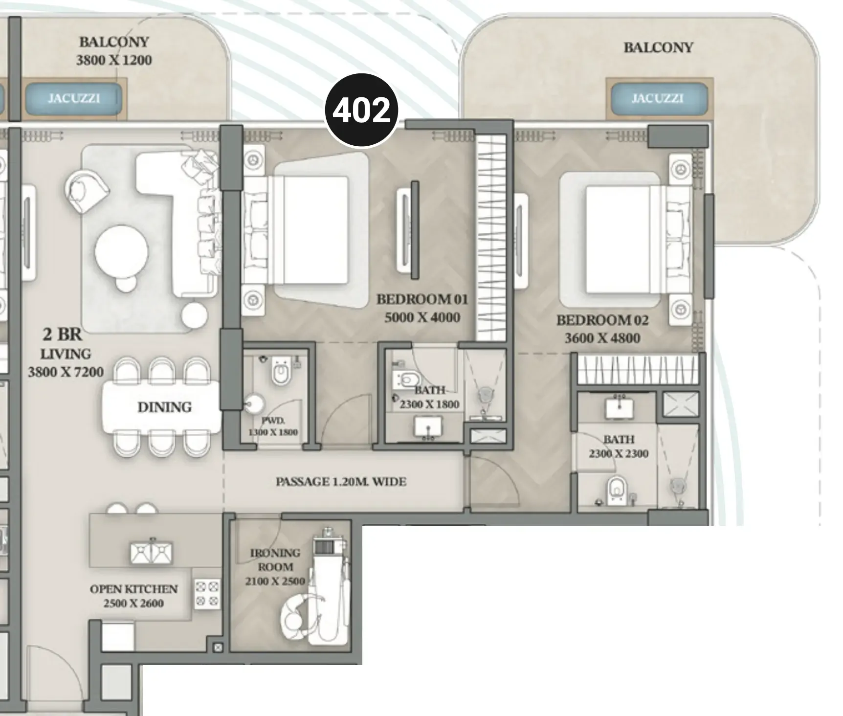 Wellington Ocean Walk 2 bed floor plan, 1,484 sqft