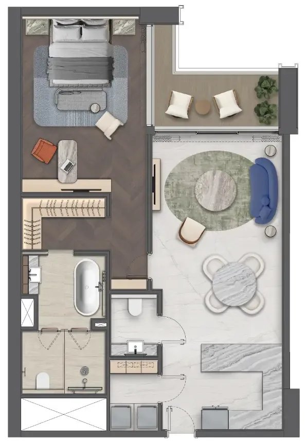 Mas Barsha Residency 1 bed floor plan, 1,077 sqft