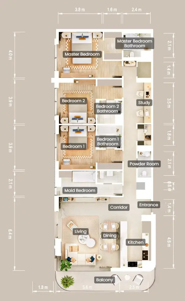 The Beach House Fahid 3 bed floor plan, 1,970 sqft
