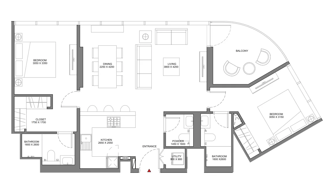 Beach Residences at Siniya Island 2 bed floor plan, 1,034 sqft