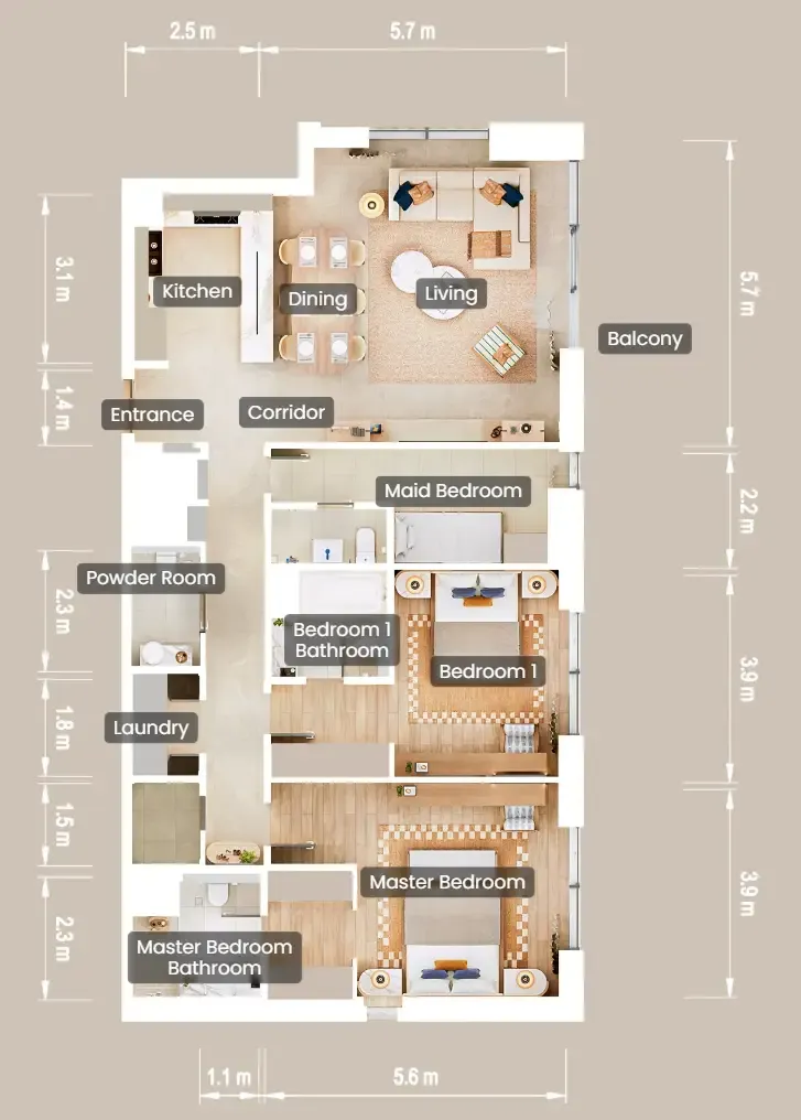 The Beach House Fahid 2 bed floor plan, 1,548 sqft