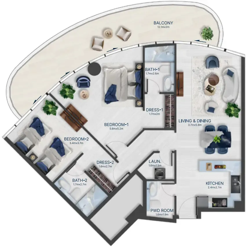 Acacia by BNW Developments 2 bed floor plan, 1,382 sqft