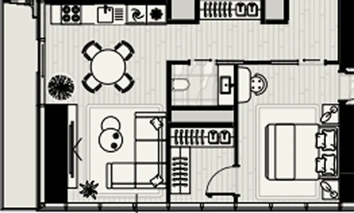 Iconic Tower 1 bed floor plan, 864 sqft