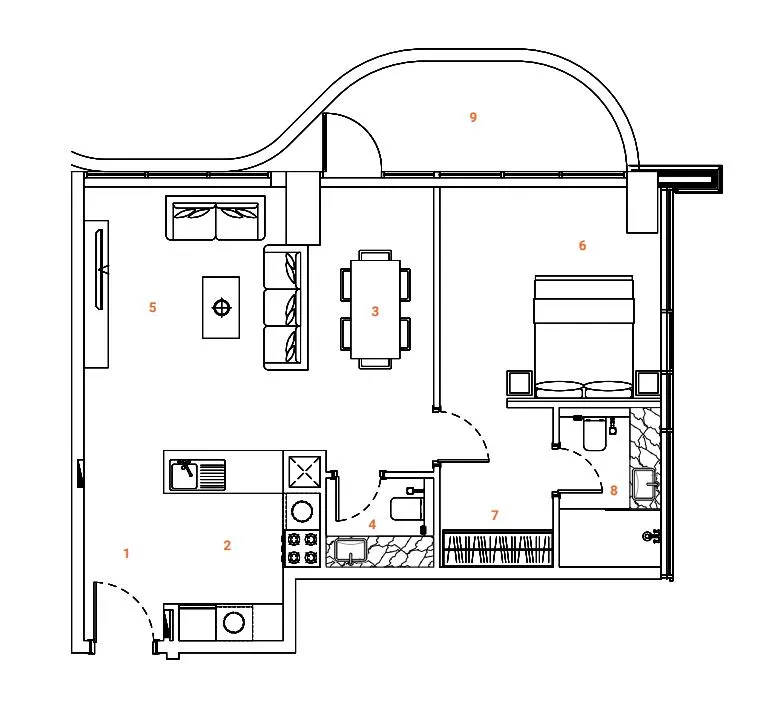 The Orchard Place Towers A & B 1 bed floor plan, 827 sqft