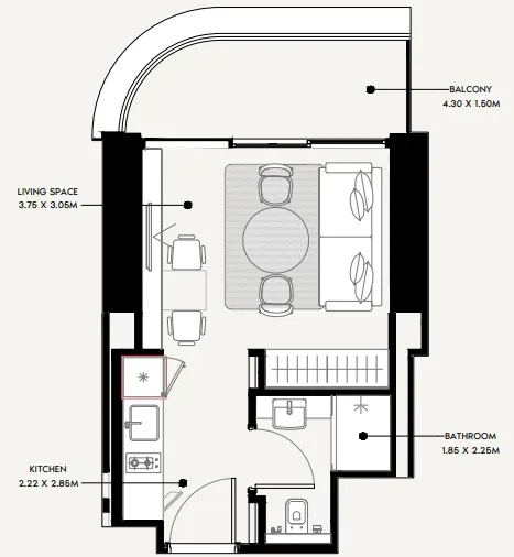 Azizi Milan Studio floor plan, 329 – 365 sqft