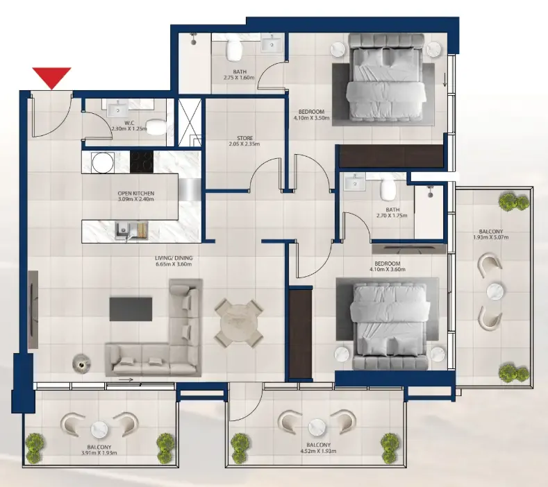 Al Vista 2 bed floor plan, 1,324 sqft