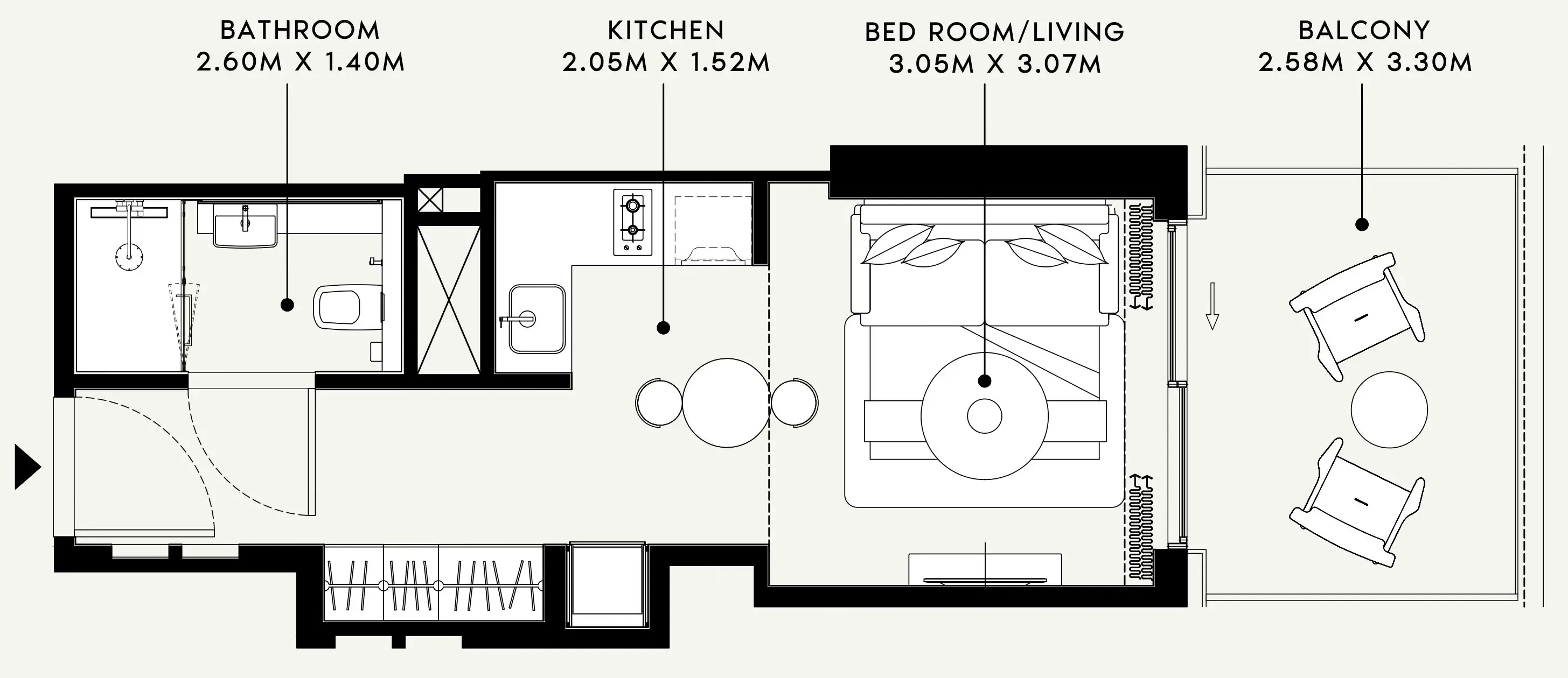 Azizi Venice Studio floor plan, 401 sqft