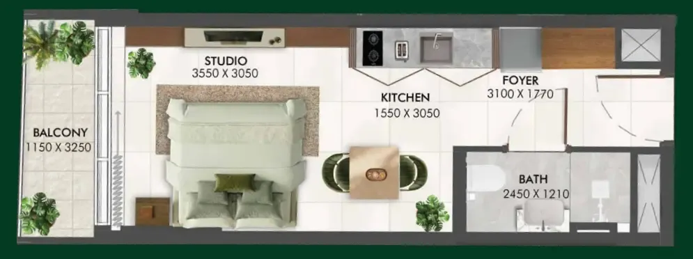 Enchante Studio floor plan, 427 sqft