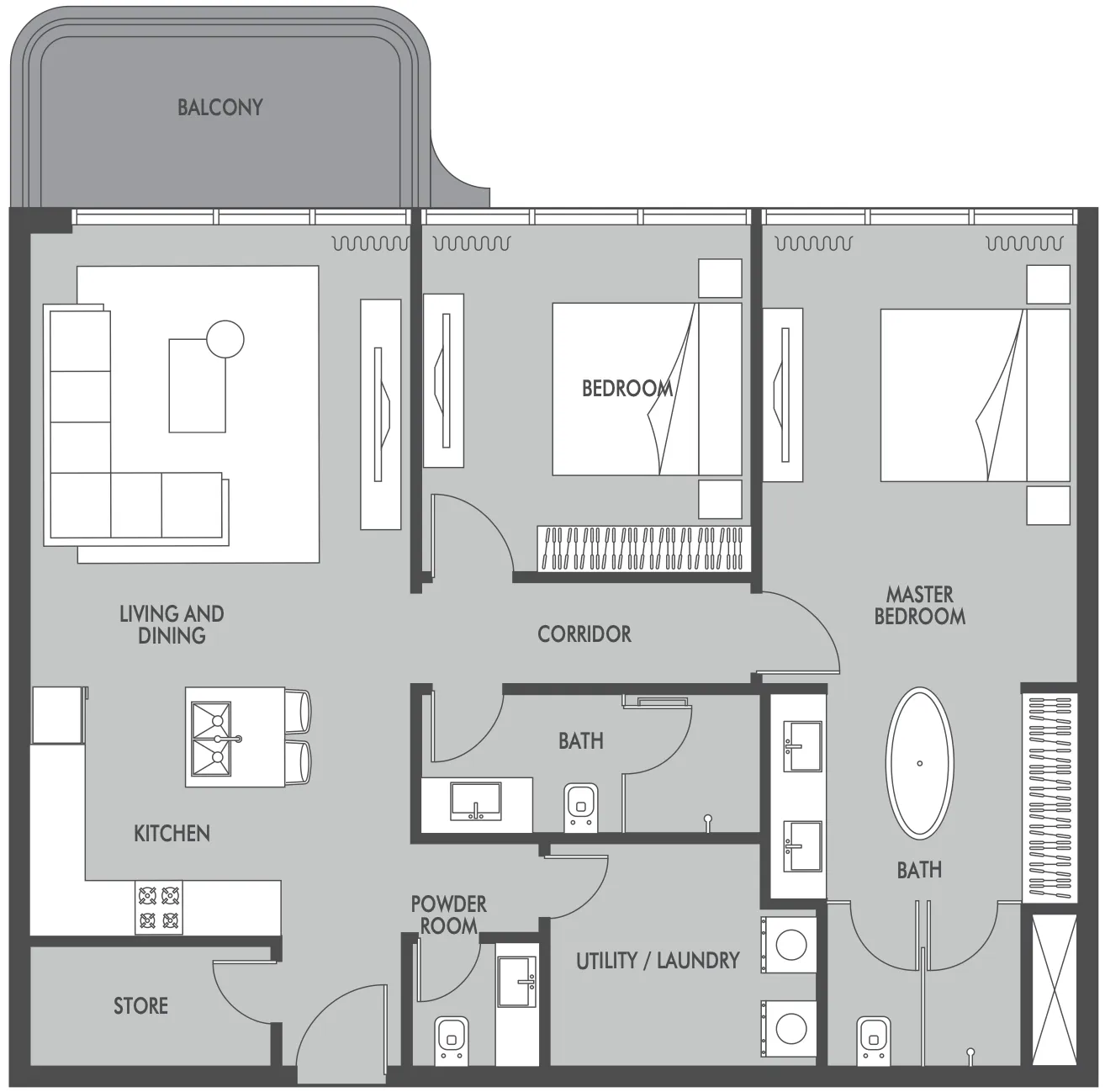 Seaside by Prestige One 2 bed floor plan, 1,203 sqft