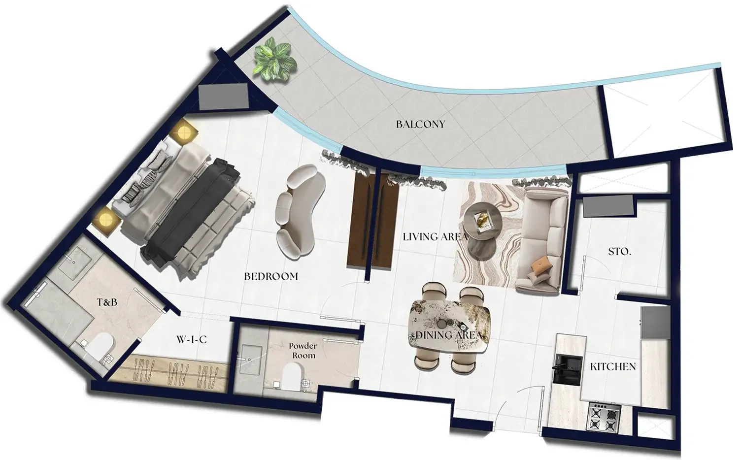 Xenia Residence 1 bed floor plan, 806 sqft
