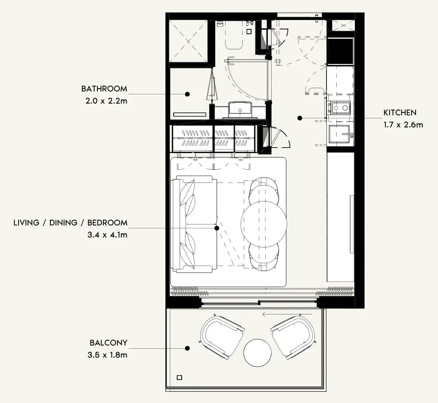 Azizi Noura Studio floor plan, 340 sqft