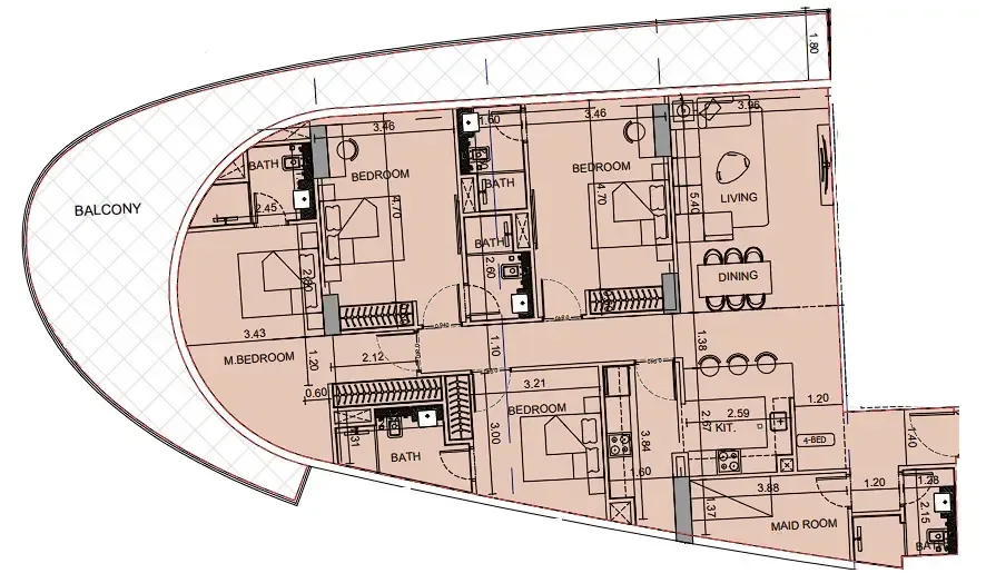 Binghatti Aquarise 4 bed floor plan, 2,385 sqft