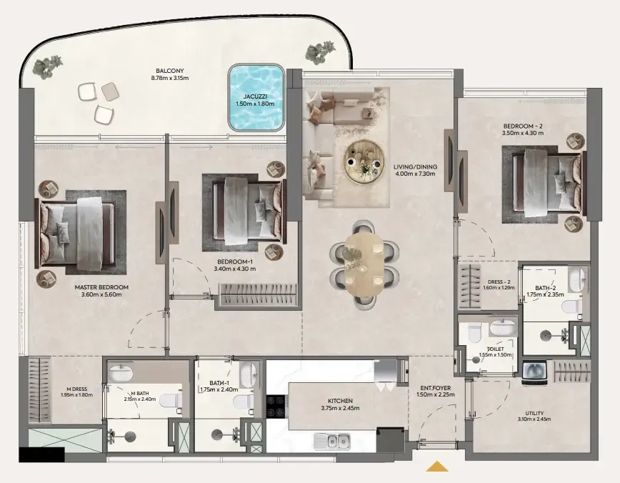 Hermina by Casagrand 3 bed floor plan, 1,696 – 2,709 sqft