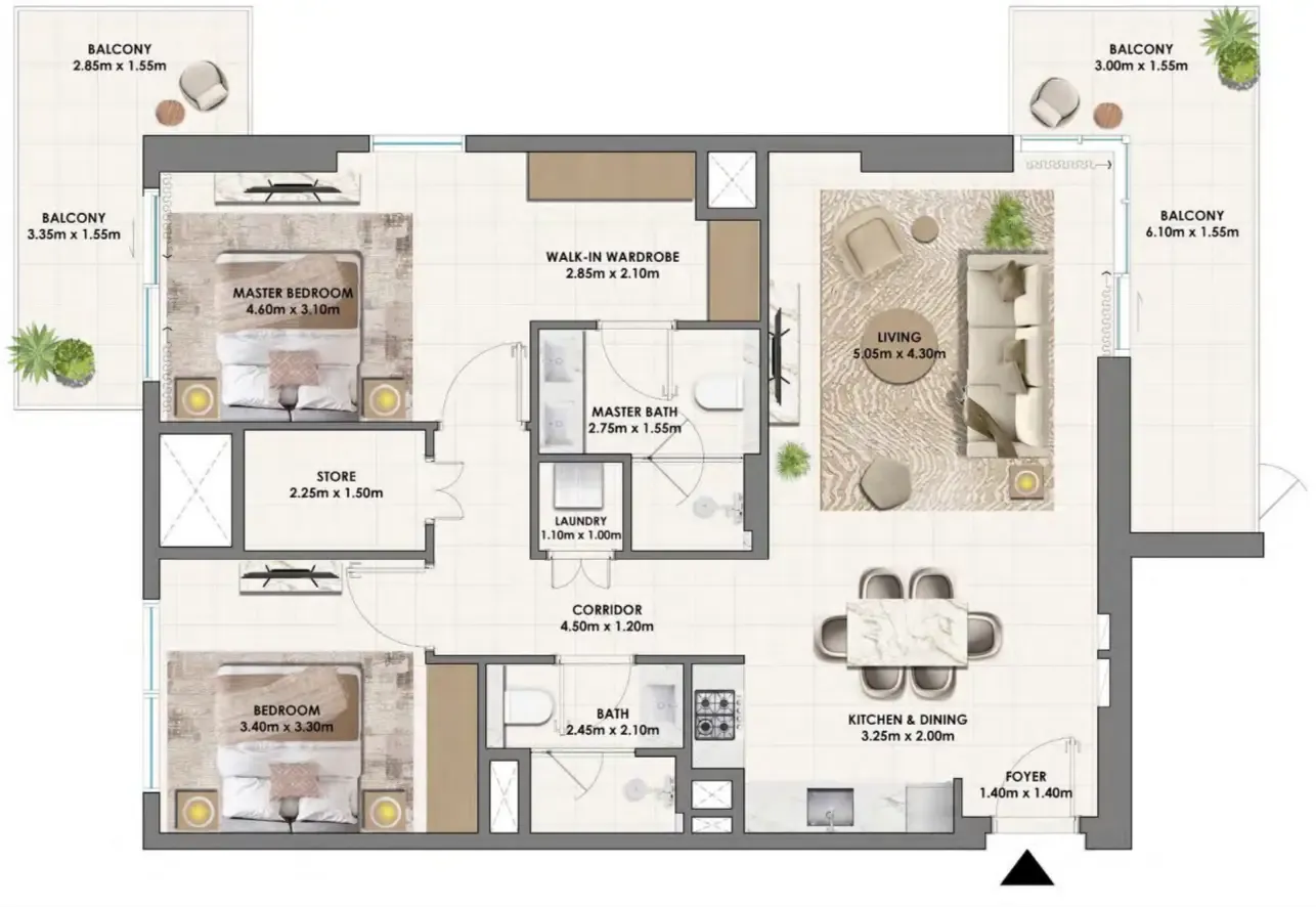 Parkwood Emaar 2 bed floor plan, 1,354 sqft