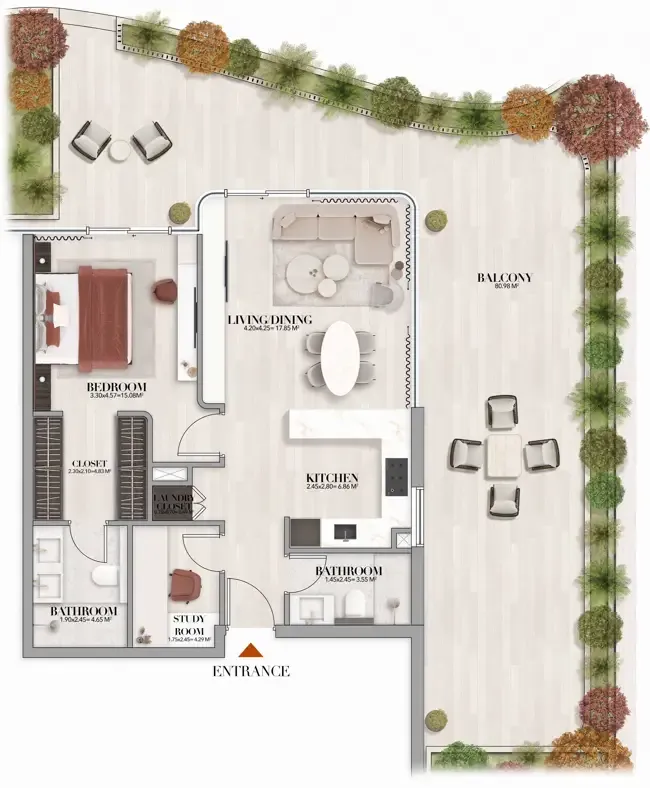 Gate Eleven by Amwaj Development 1 bed floor plan, 1,590 sqft