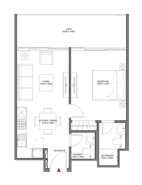 Beach Residences at Siniya Island 1 bed floor plan, 665 sqft