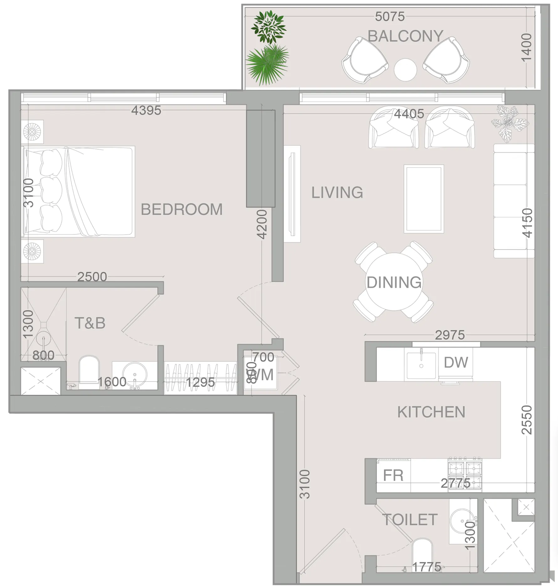 VERDAN1A 4 1 bed floor plan, 756 sqft