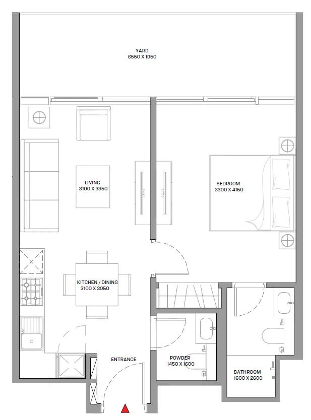 Beach Residences at Siniya Island 1 bed floor plan, 658 – 665 sqft