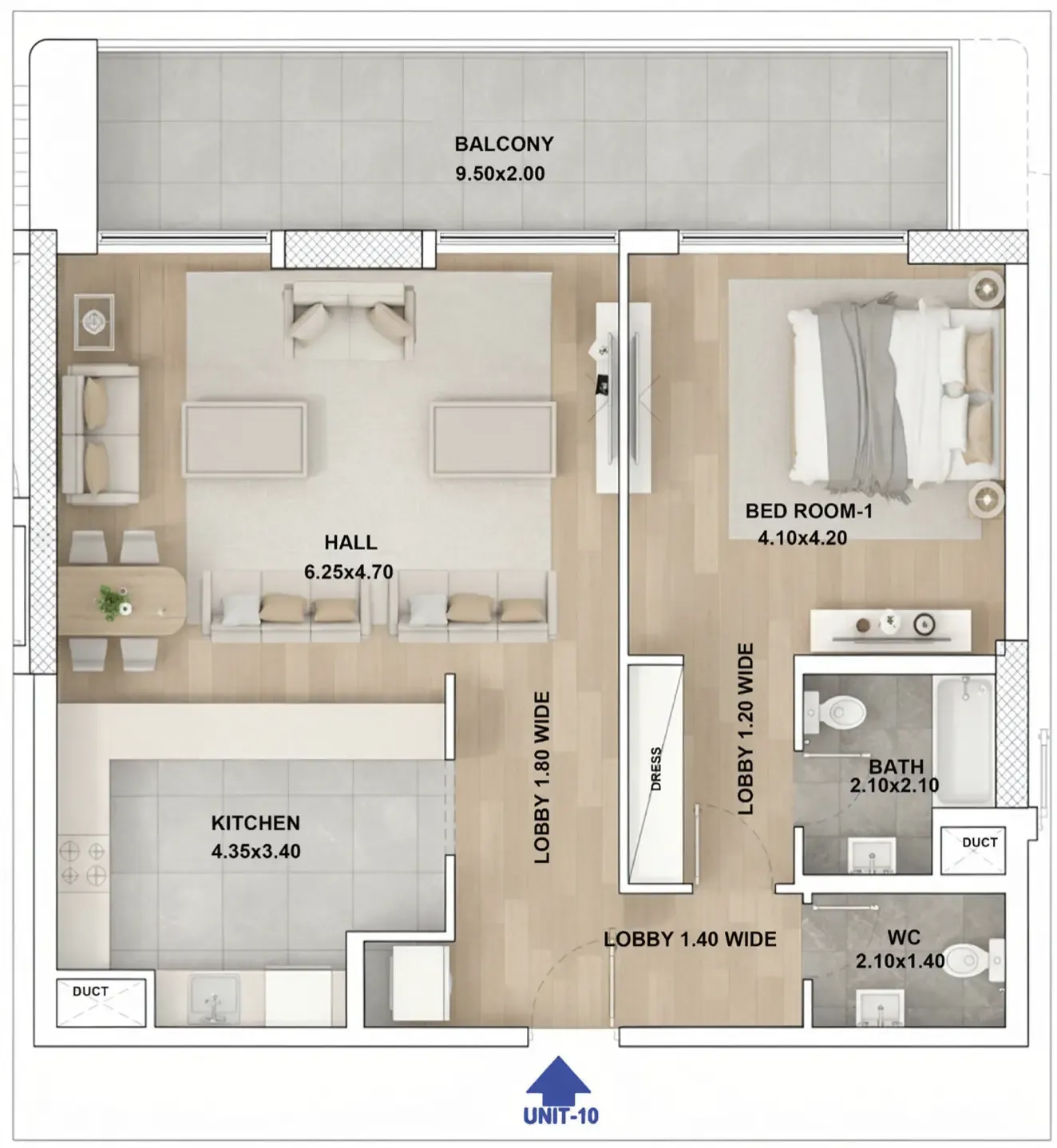 RR Residence 1 bed floor plan, 1,211 sqft