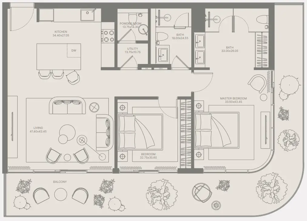 Bond Enclave 2 bed floor plan, 1,291 sqft