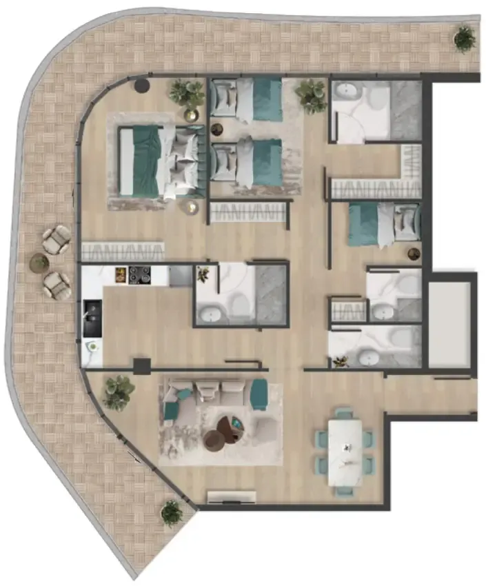 Pelagia 2 bed floor plan, 1,829 sqft