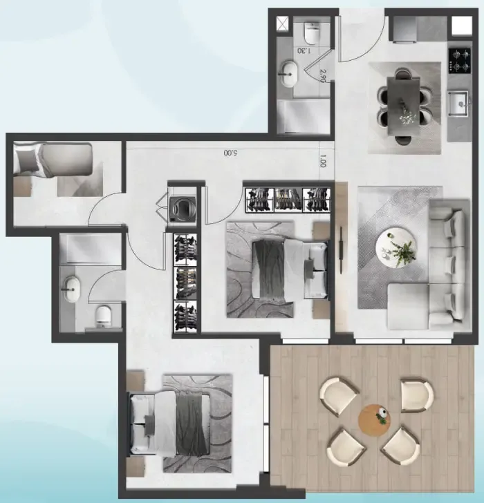 Saray South Residences 2 bed floor plan, 1,056 sqft