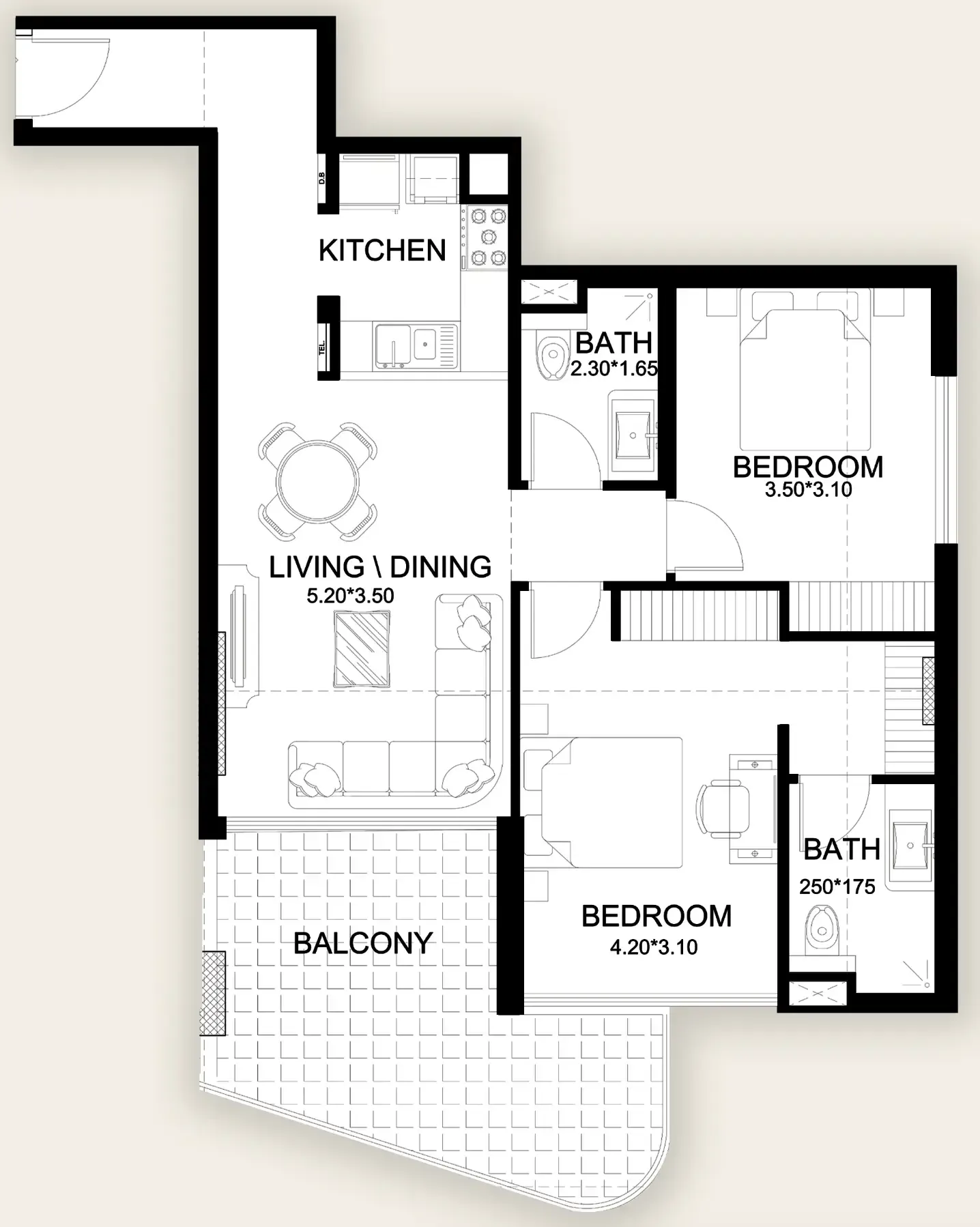 X11 2 bed floor plan, 1,098 sqft