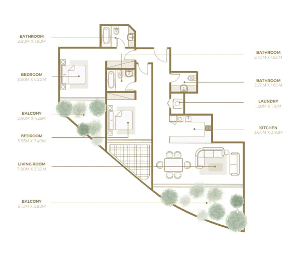 Azizi Mina 2 bed floor plan, 1,592 – 2,689 sqft