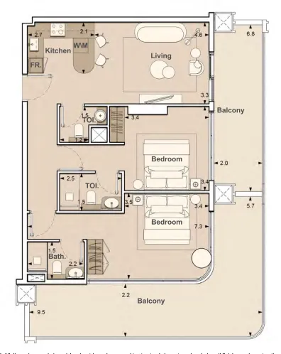 Lume Residences 2 bed floor plan, 1,318 sqft