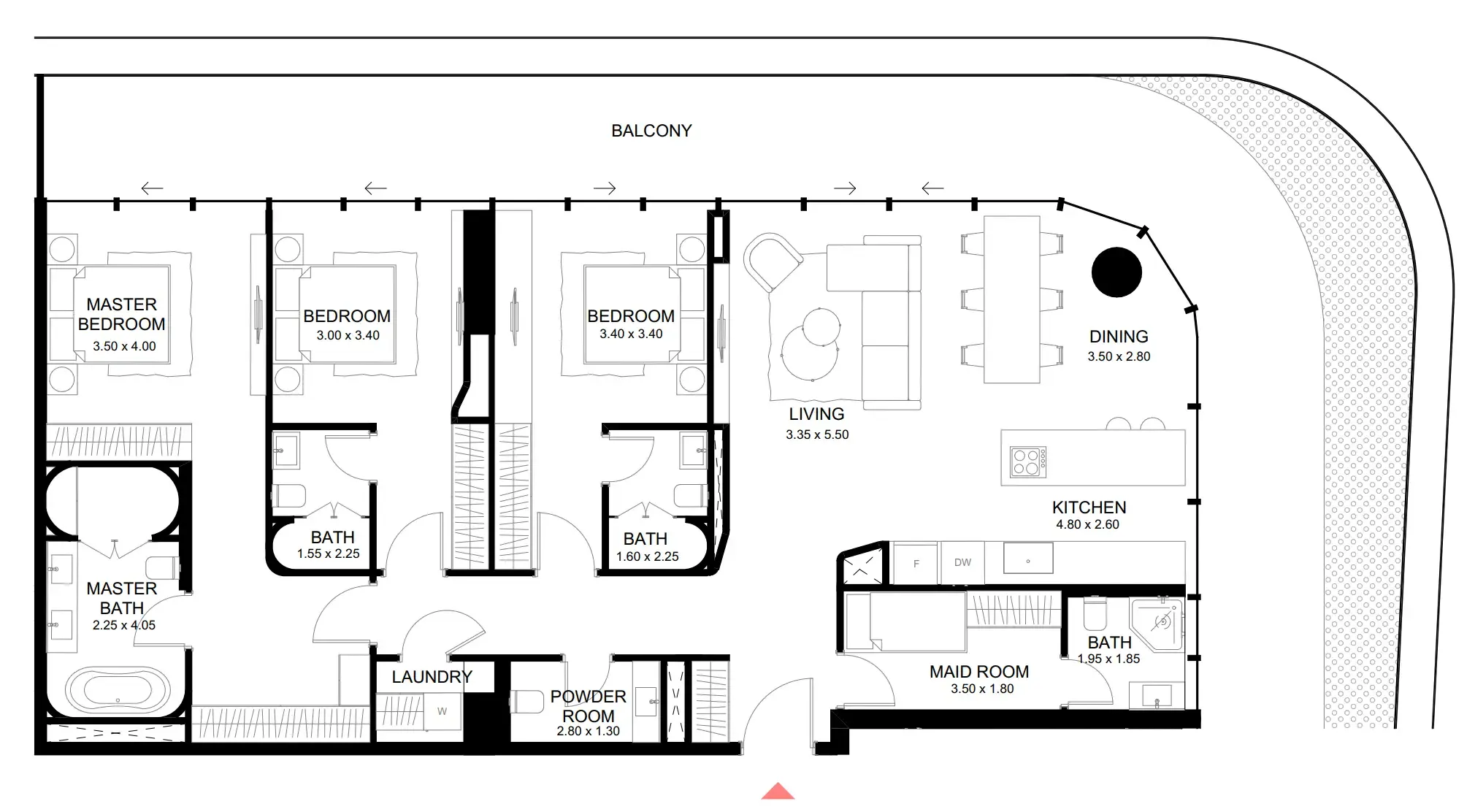 Brabus Island 3 bed floor plan, 2,320 sqft